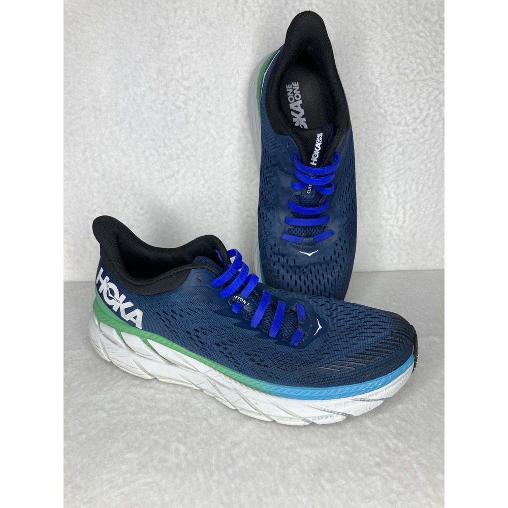 Hoka Men's Navy/Green One One  Clifton 7 Moonlit Ocean Running Sneaker Size 10